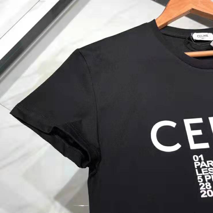 Celine Women Crew Neck Classic T-Shirt Celine Printed Jersey-Black - image 9