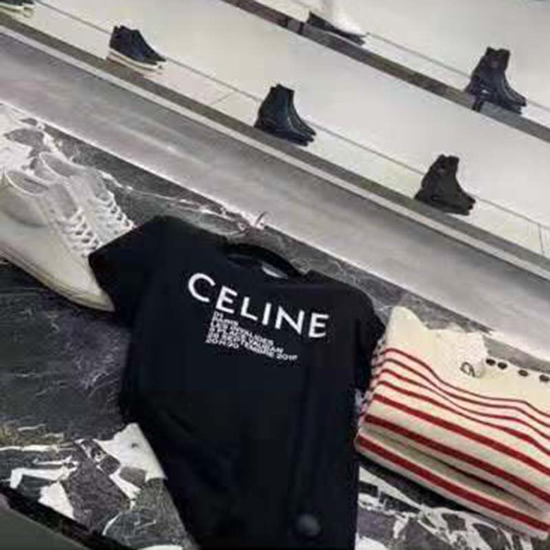 Celine Women Crew Neck Classic T-Shirt Celine Printed Jersey-Black - image 7