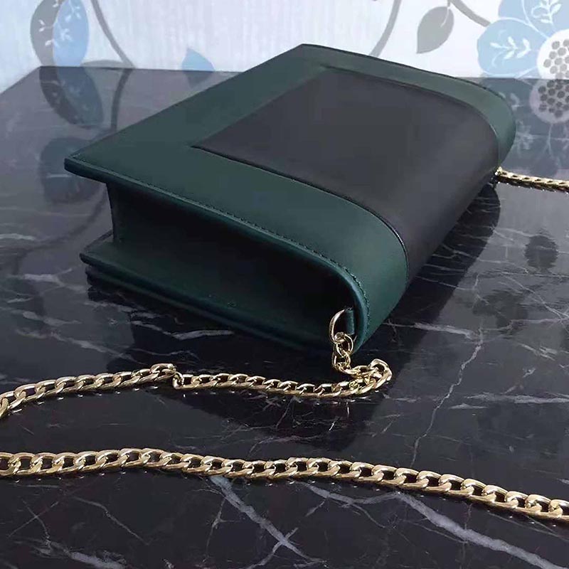 Side angle showing bicolour lambskin texture on Celine Women Frame Evening Clutch