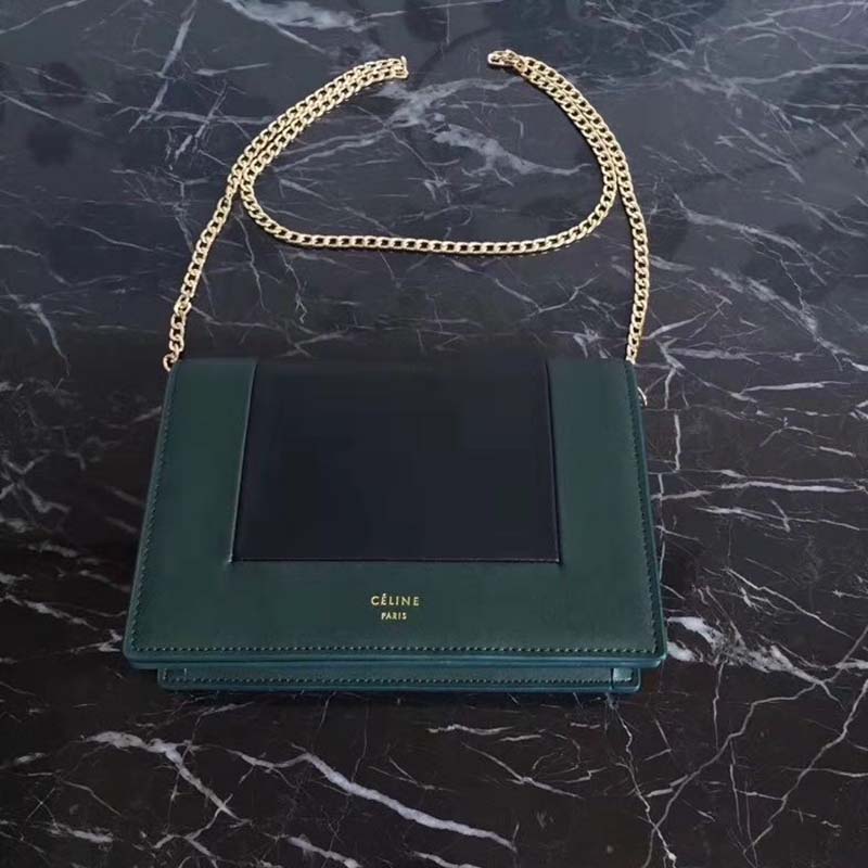 Close-up of gold-tone chain and clasp on Celine Women Frame Evening Clutch
