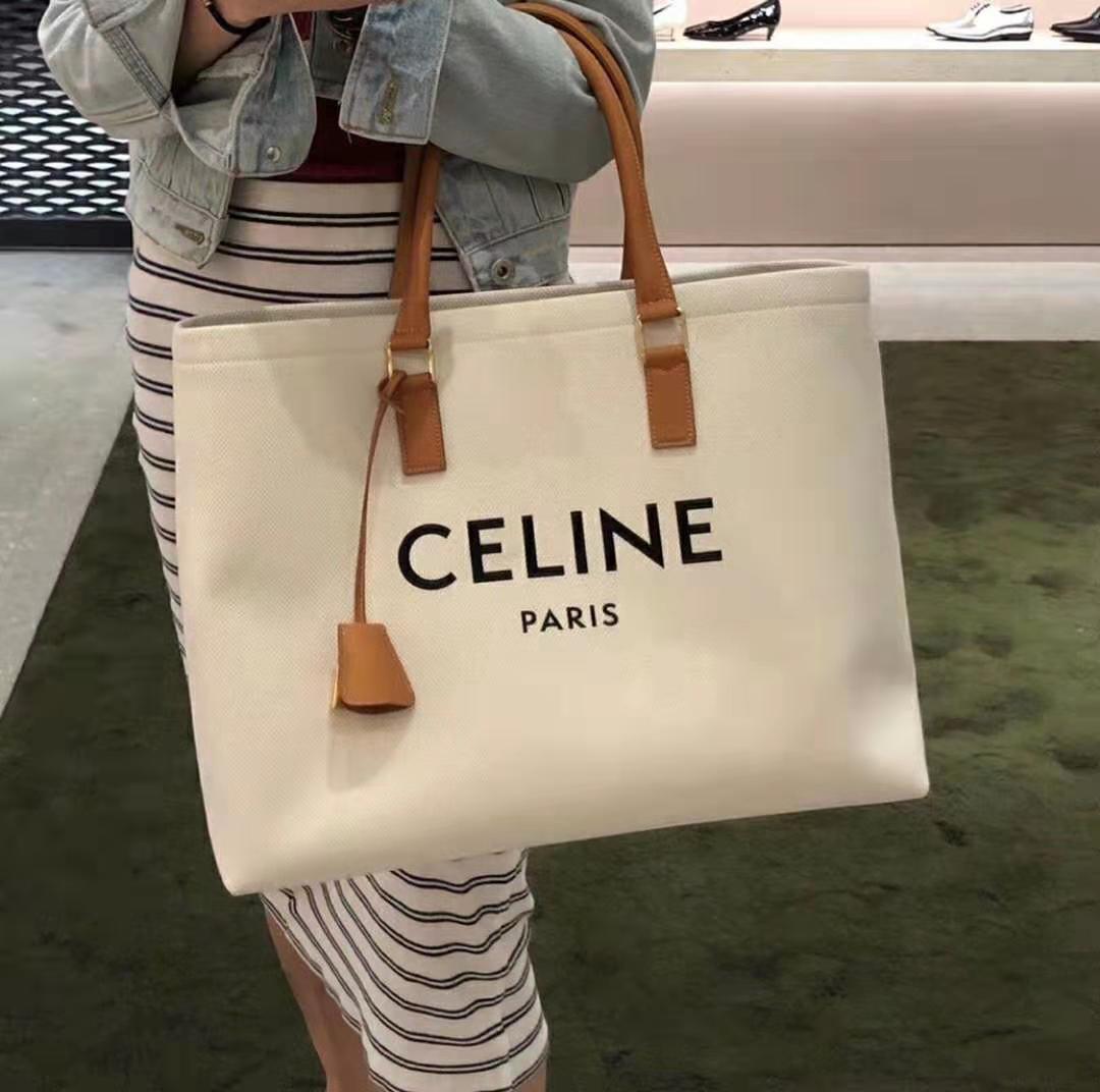 Celine Women Horizontal Cabas Celine in Canvas with Print-White - image 9