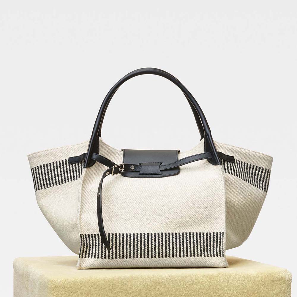 Front view of Celine Women Medium Big Bag in Textured Canvas-White