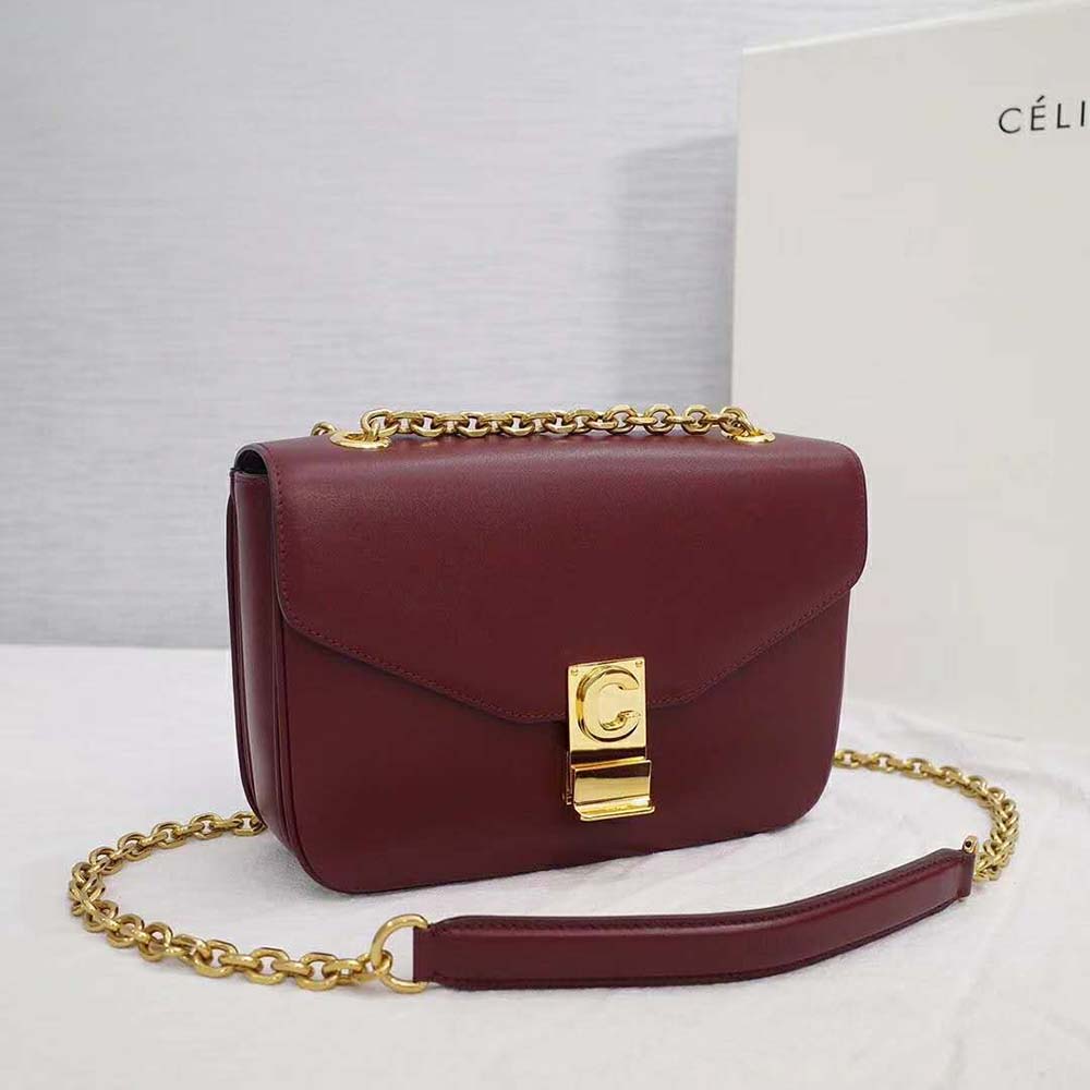 Celine Women Medium C Bag in Shiny Calfskin Leather-Maroon - image 4