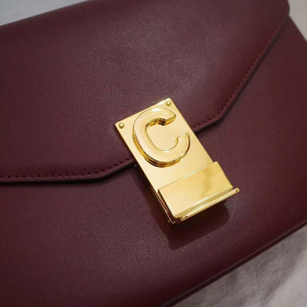 Celine Women Medium C Bag in Shiny Calfskin Leather-Maroon - image 7