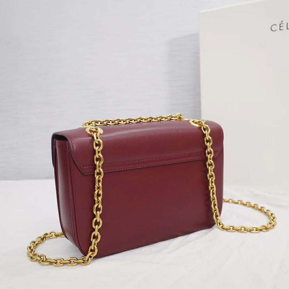 Celine Women Medium C Bag in Shiny Calfskin Leather-Maroon - image 5