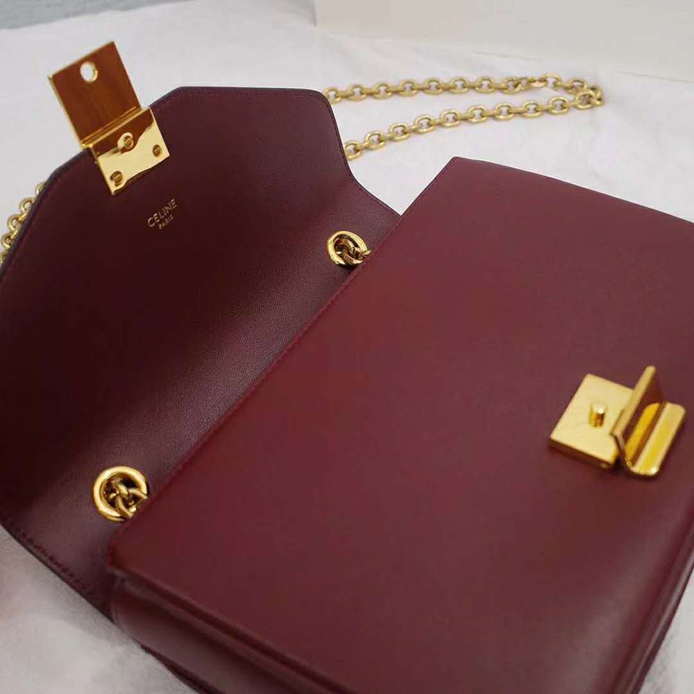 Celine Women Medium C Bag in Shiny Calfskin Leather-Maroon - image 9