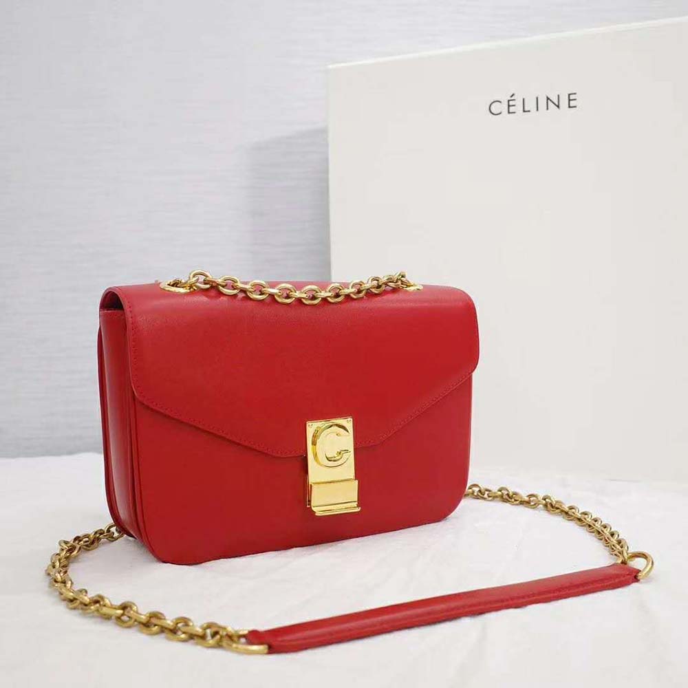 Side angle showing glossy texture of Celine Women Medium C Bag