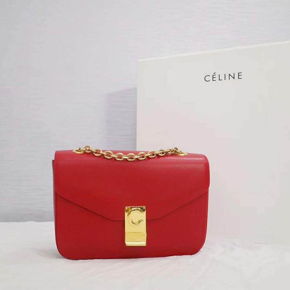 Close-up of gold C logo hardware on Celine Women Medium C Bag