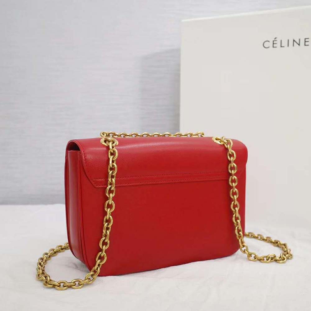 Celine Women Medium C Bag in Shiny Calfskin Leather-Red - image 5