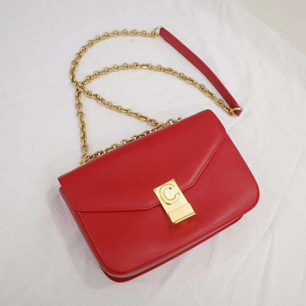 Celine Women Medium C Bag in Shiny Calfskin Leather-Red - image 4