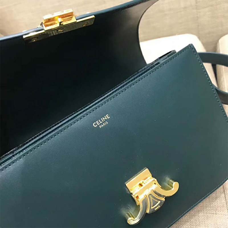 Celine Women Medium Triomphe Bag In Shiny Calfskin-Green - image 7