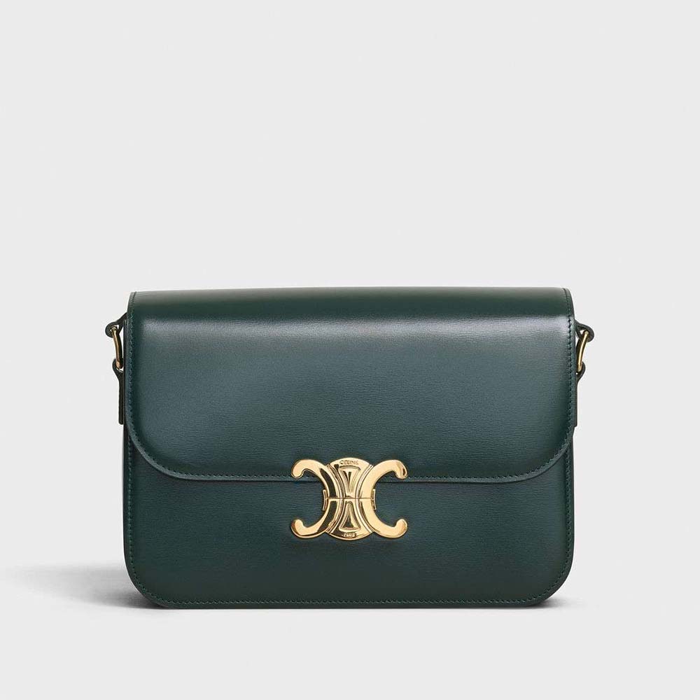 Celine Women Medium Triomphe Bag In Shiny Calfskin-Green