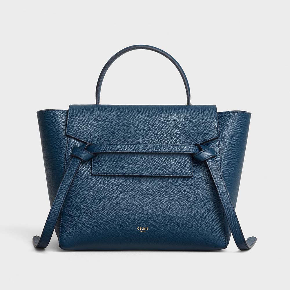 Front view of Celine Women Micro Belt Bag in Navy grained calfskin