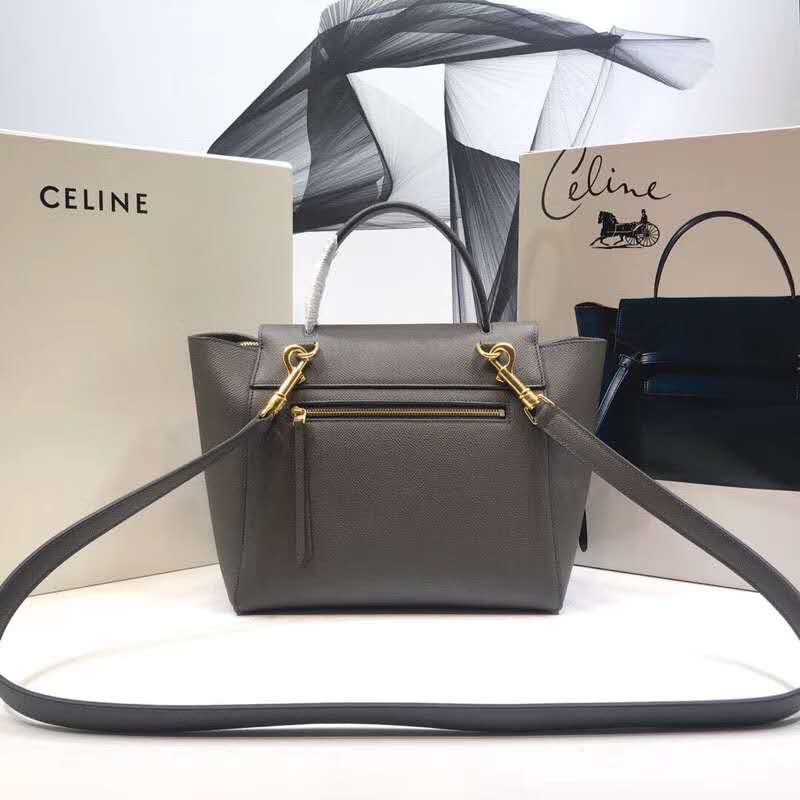 Side angle showing strap and zipper of Celine Women Micro Belt Bag