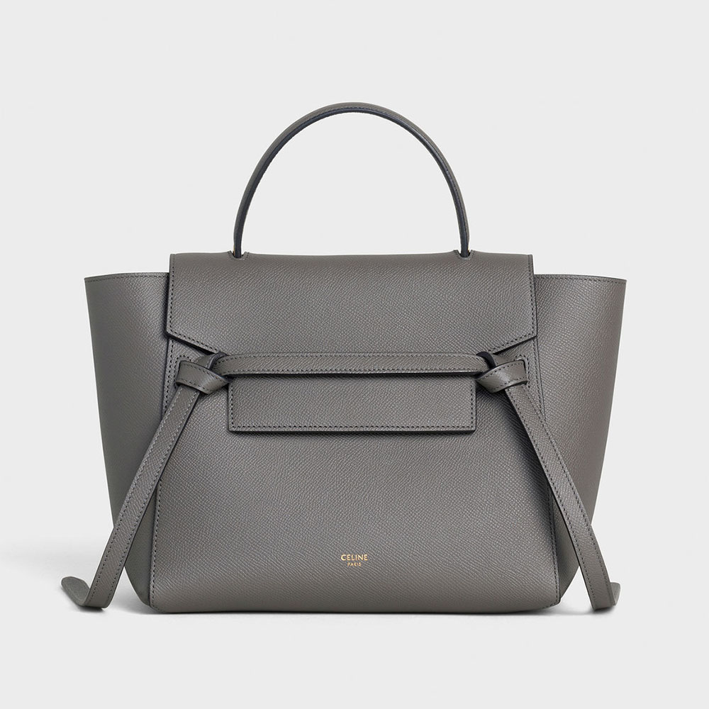 Front view of Celine Women Micro Belt Bag in grained calfskin silver