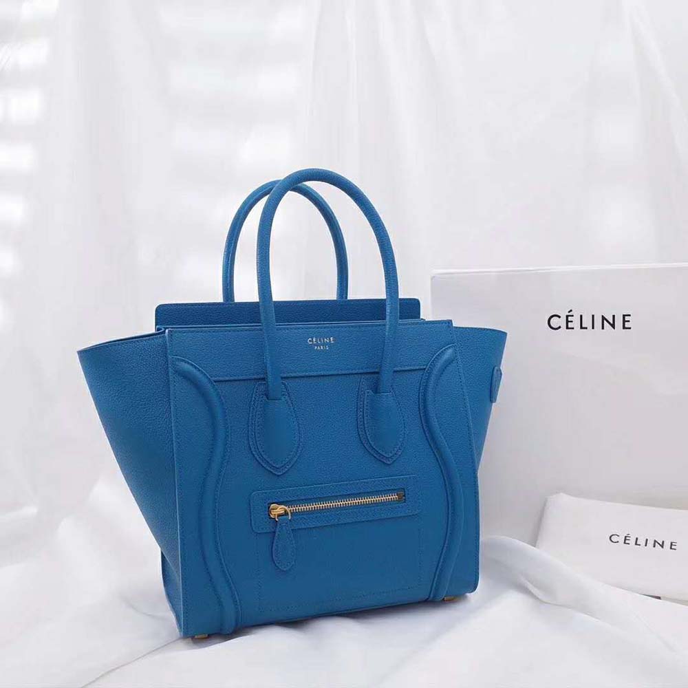 Side profile showing drummed calfskin texture of Celine Women Micro Luggage Handbag