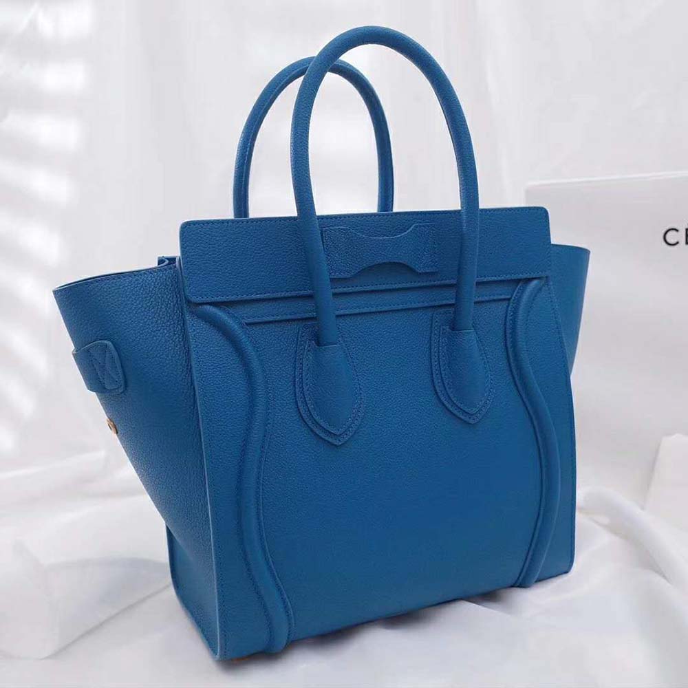 Celine Women Micro Luggage Handbag in Drummed Calfskin-Blue - image 4