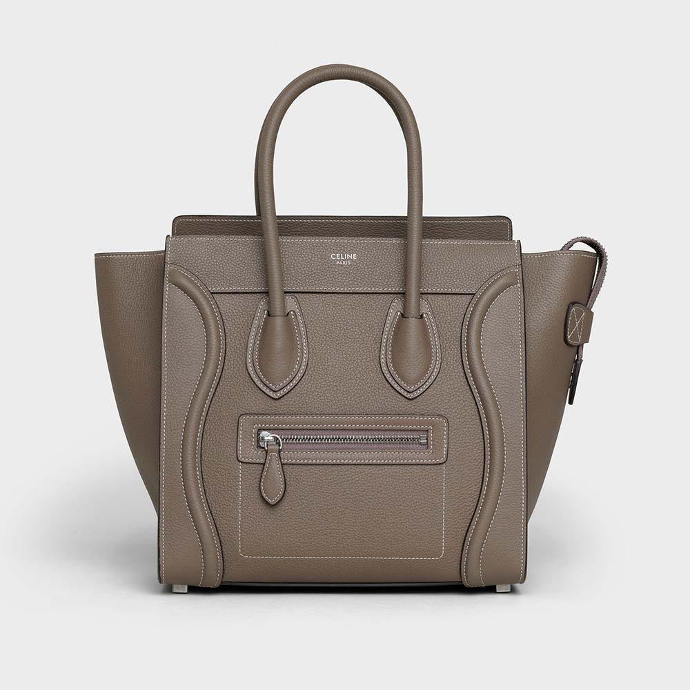 Front view of Celine Women Micro Luggage Handbag in drummed calfskin-brown