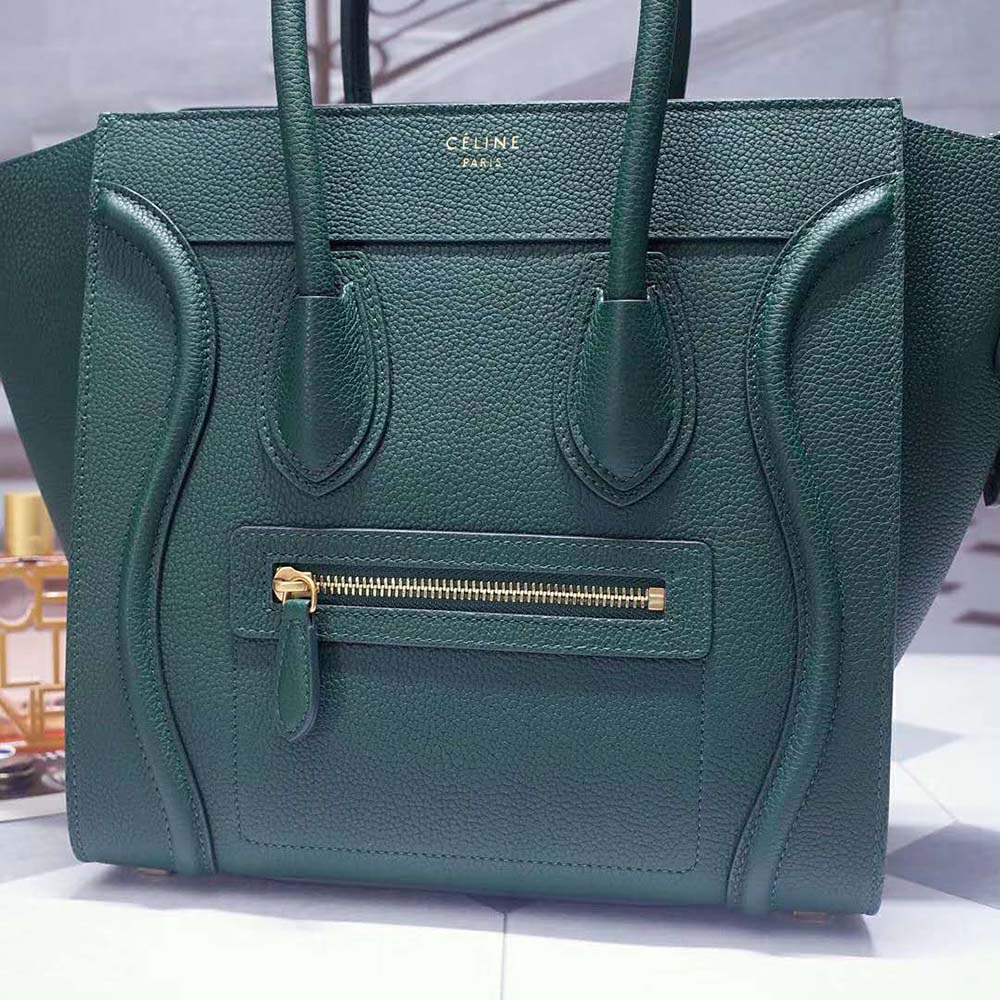 Celine Women Micro Luggage Handbag in Drummed Calfskin-Dark Green - image 5