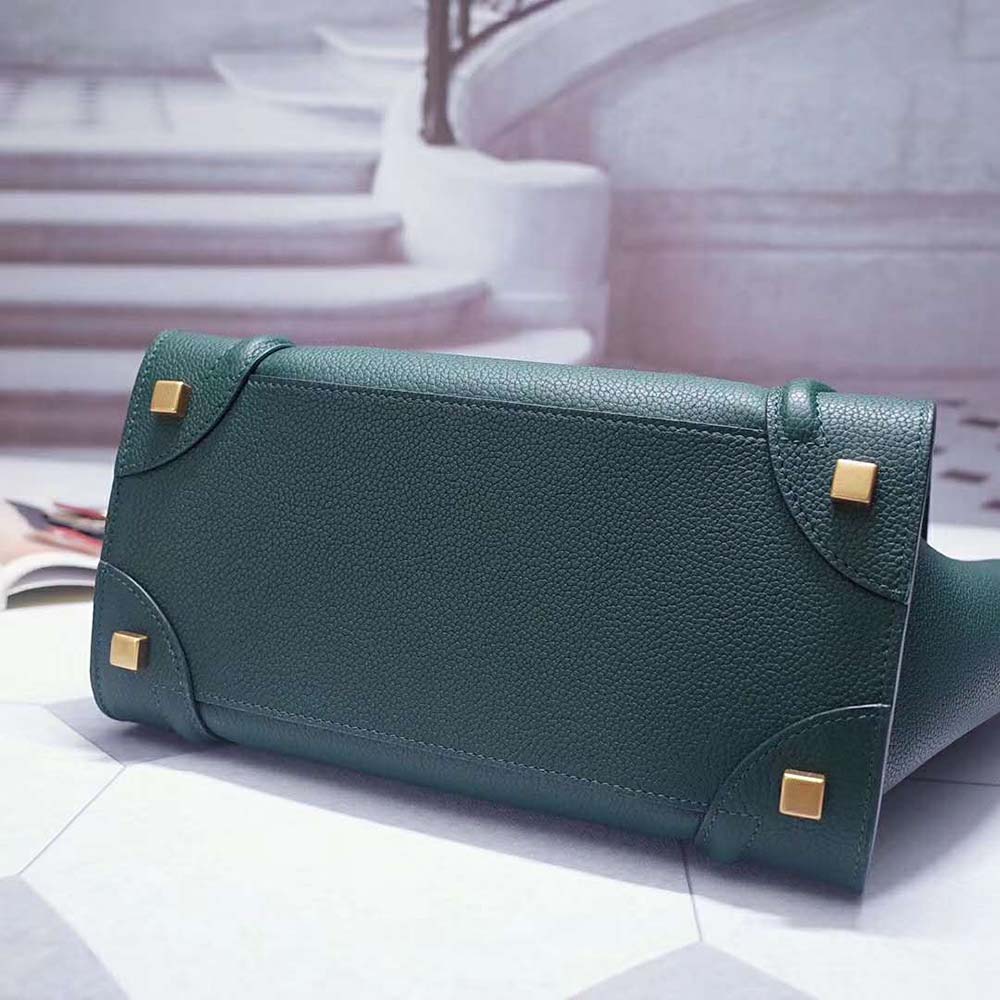 Celine Women Micro Luggage Handbag in Drummed Calfskin-Dark Green - image 4