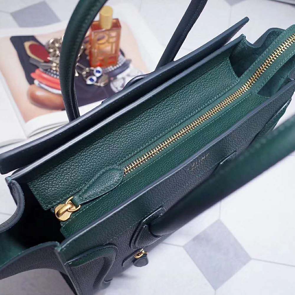 Celine Women Micro Luggage Handbag in Drummed Calfskin-Dark Green - image 6