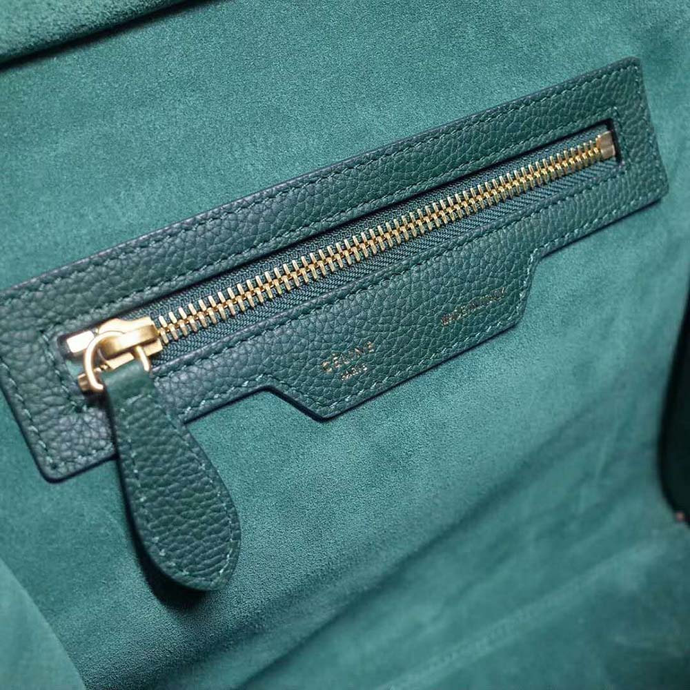 Celine Women Micro Luggage Handbag in Drummed Calfskin-Dark Green - image 9