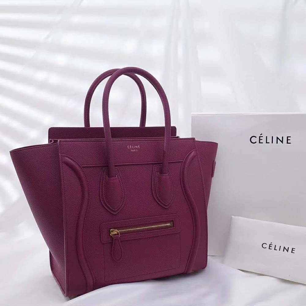 Celine Women Micro Luggage Handbag in Drummed Calfskin-Maroon - image 4