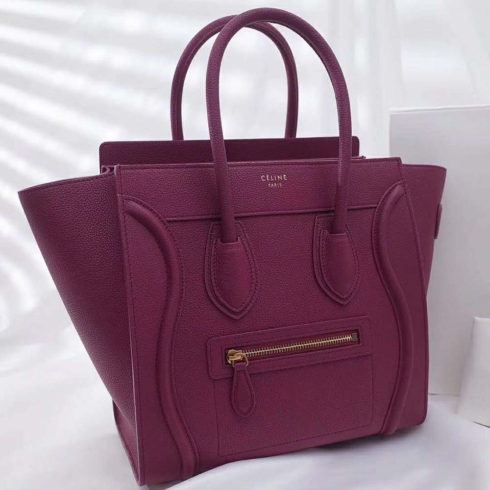 Celine Women Micro Luggage Handbag in Drummed Calfskin-Maroon - image 5
