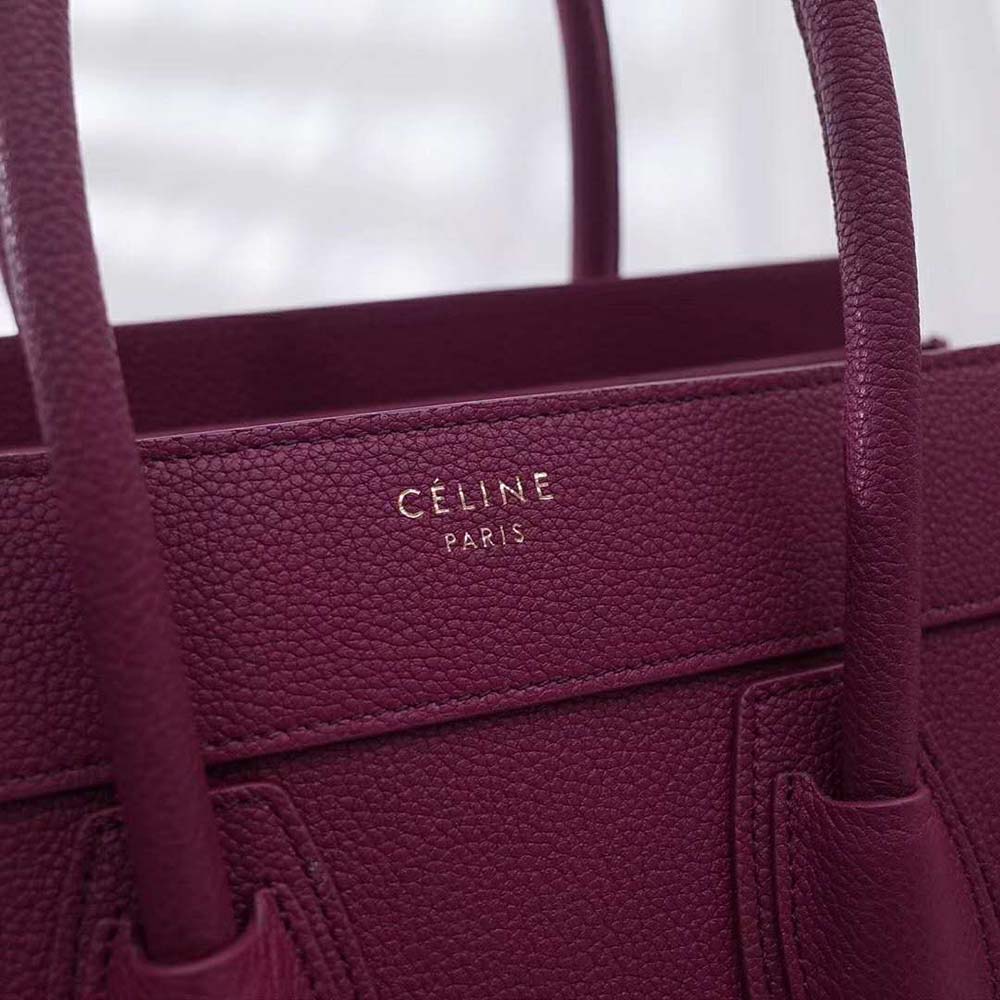 Celine Women Micro Luggage Handbag in Drummed Calfskin-Maroon - image 8