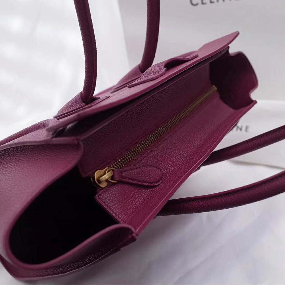 Celine Women Micro Luggage Handbag in Drummed Calfskin-Maroon - image 7