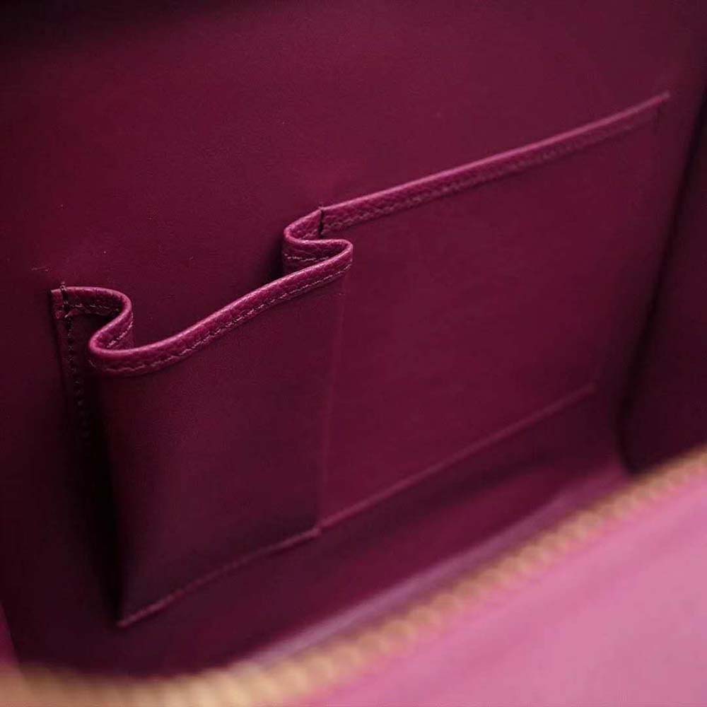 Celine Women Micro Luggage Handbag in Drummed Calfskin-Maroon - image 9