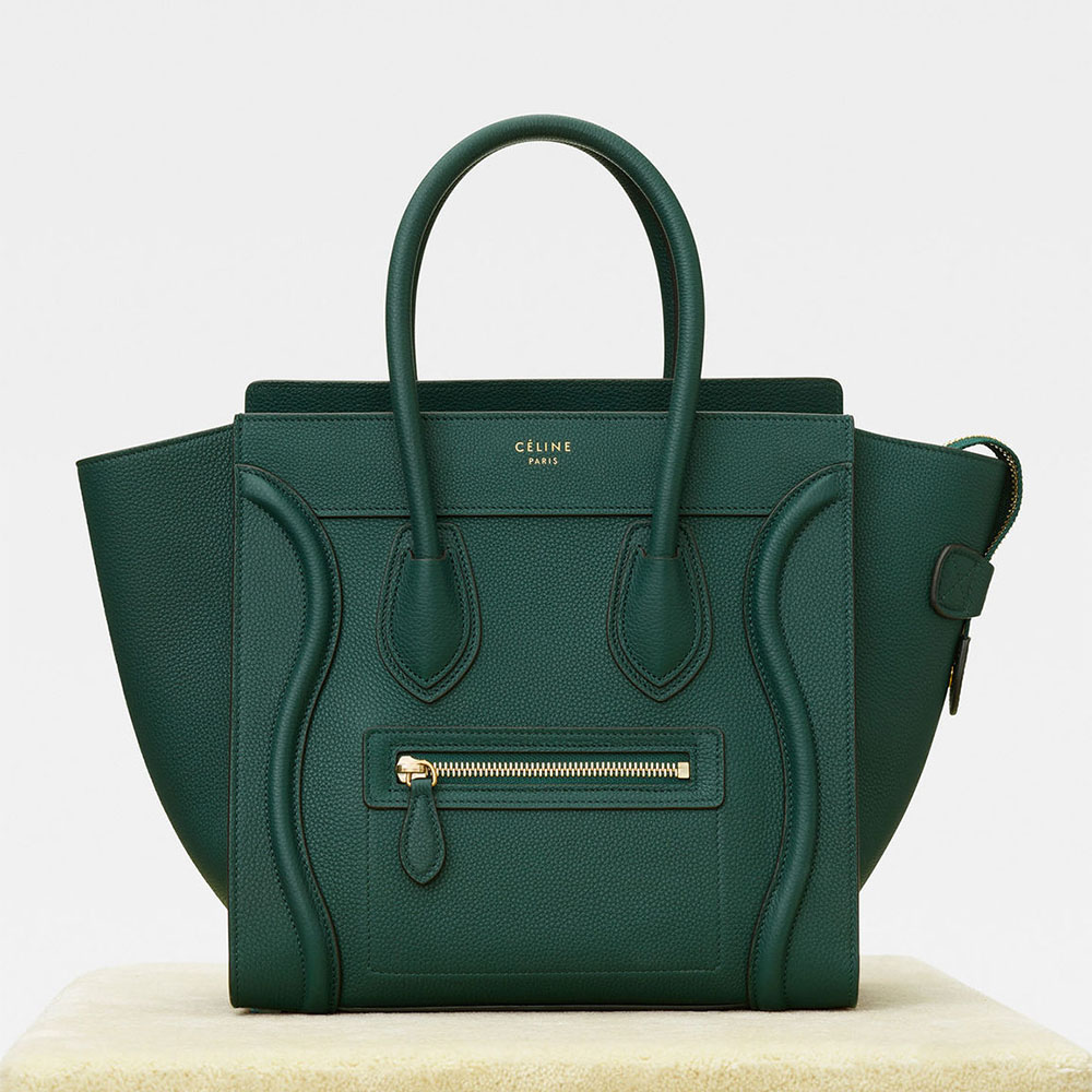 Celine Women Micro Luggage Handbag in Drummed Calfskin-Olive
