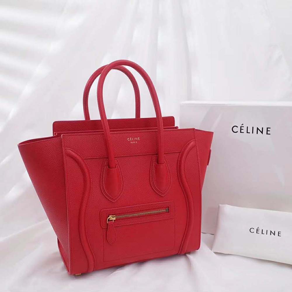 Side angle showing silver-tone hardware on Celine Women Micro Luggage Handbag