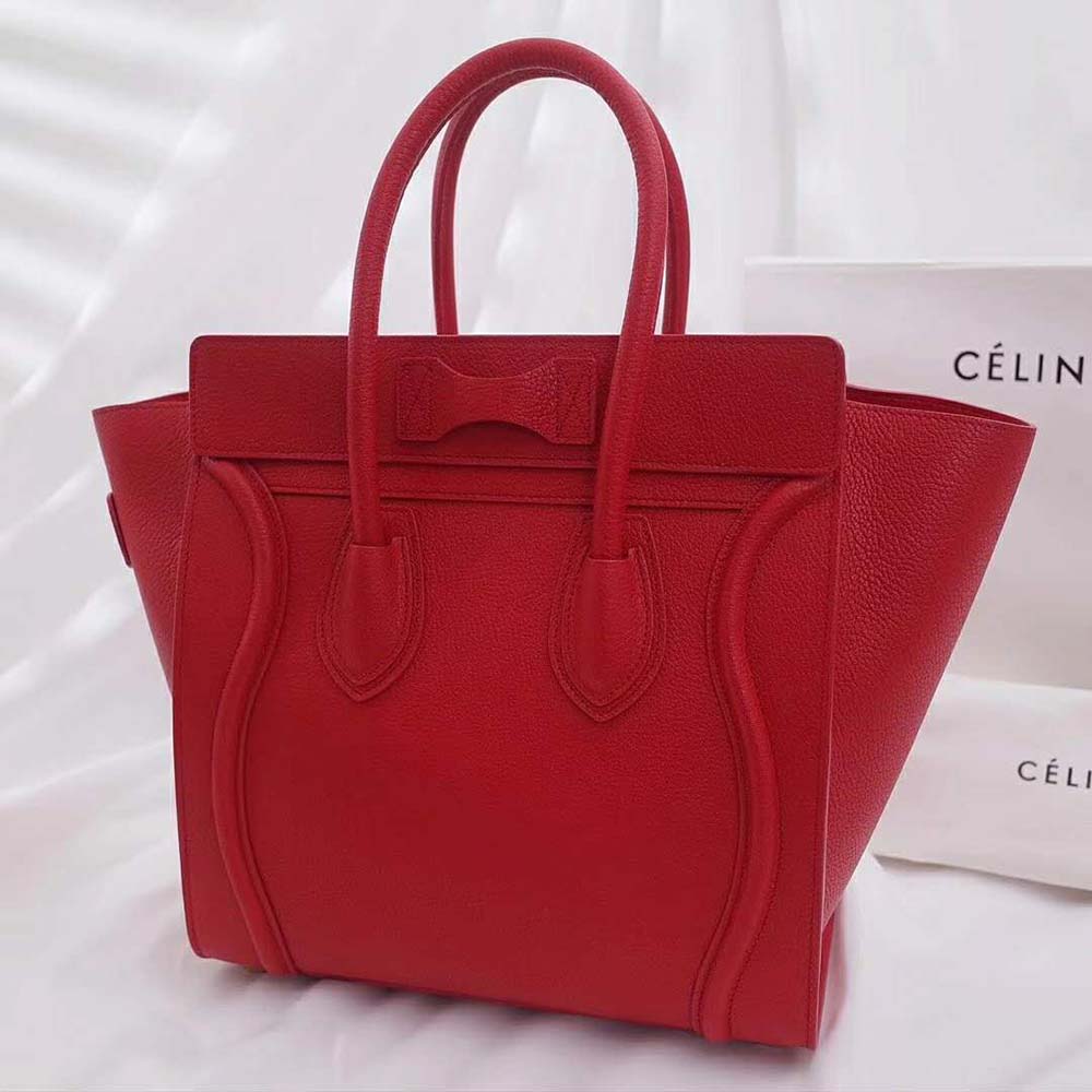 Celine Women Micro Luggage Handbag in Drummed Calfskin-Red - image 4