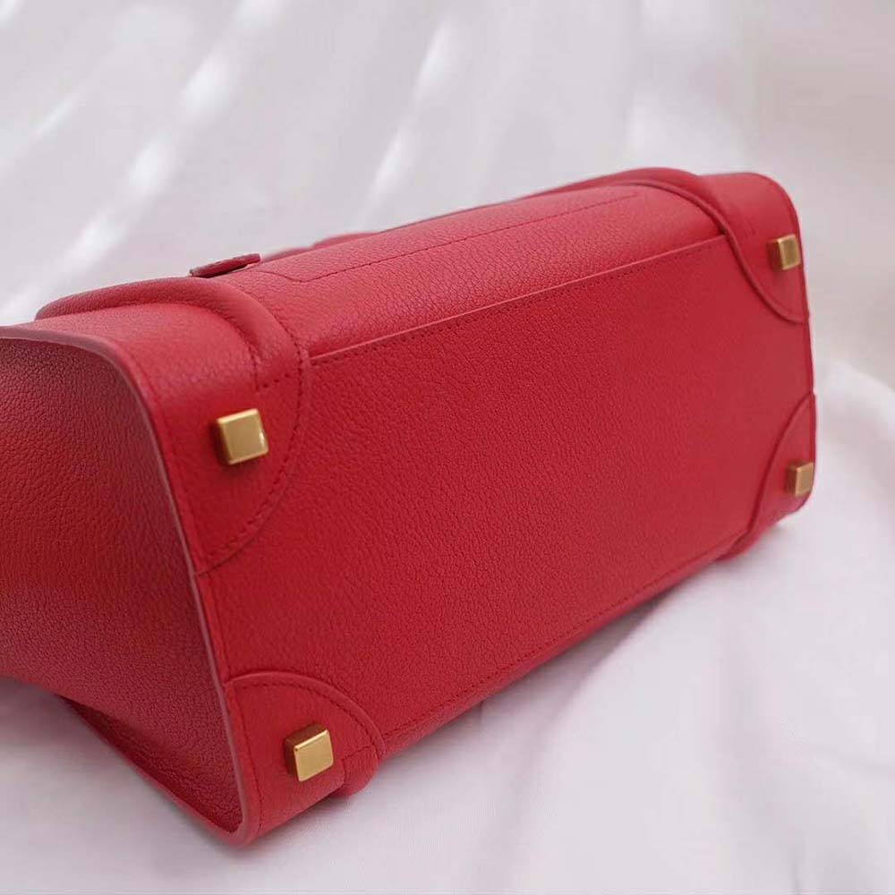 Celine Women Micro Luggage Handbag in Drummed Calfskin-Red - image 5