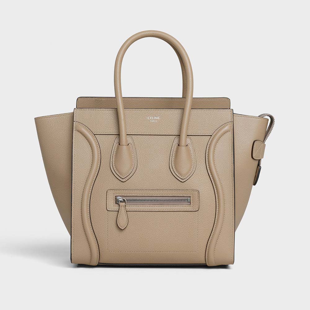 Celine Women Micro Luggage Handbag in Drummed Calfskin-Sandy