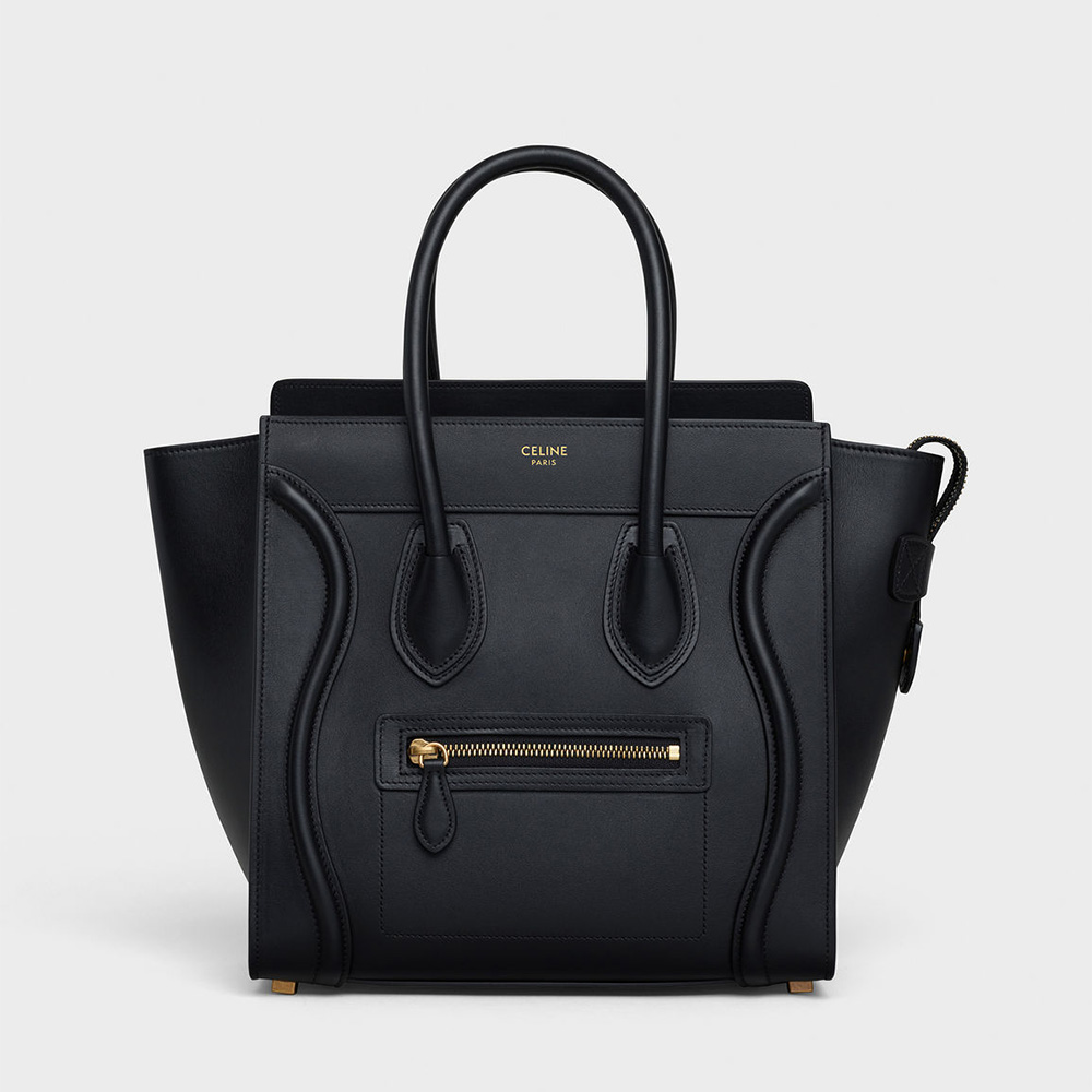 Front view of Celine Women Micro Luggage Handbag in Smooth Calfskin-Black