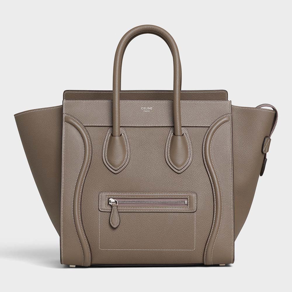 Front view of Celine Women Mini Luggage Handbag in Baby Drummed Calfskin-Brown