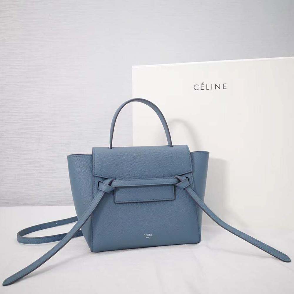 Side profile showing adjustable strap of Celine Nano Belt Bag Navy
