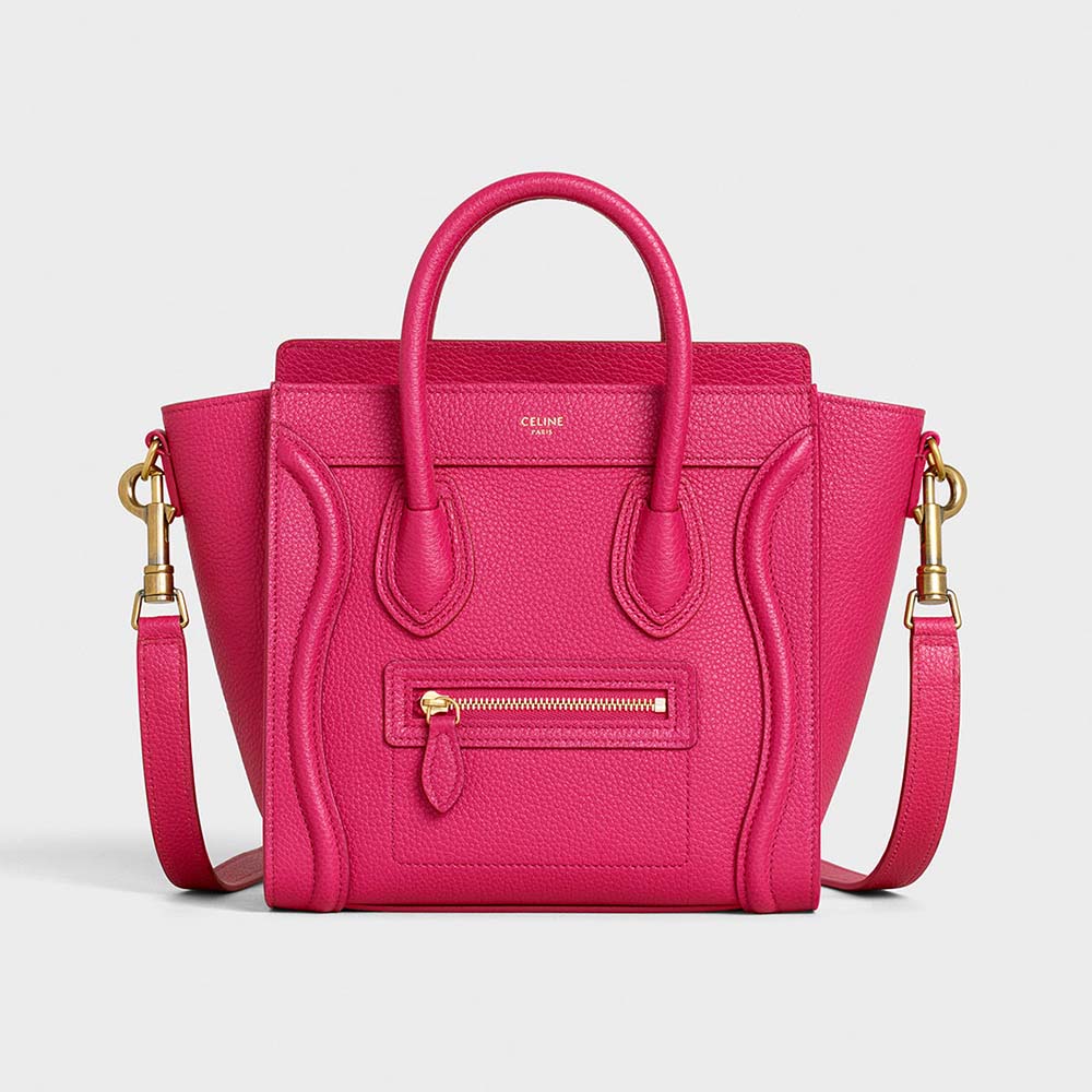 Front view of Celine Women Nano Luggage Bag in rose drummed calfskin