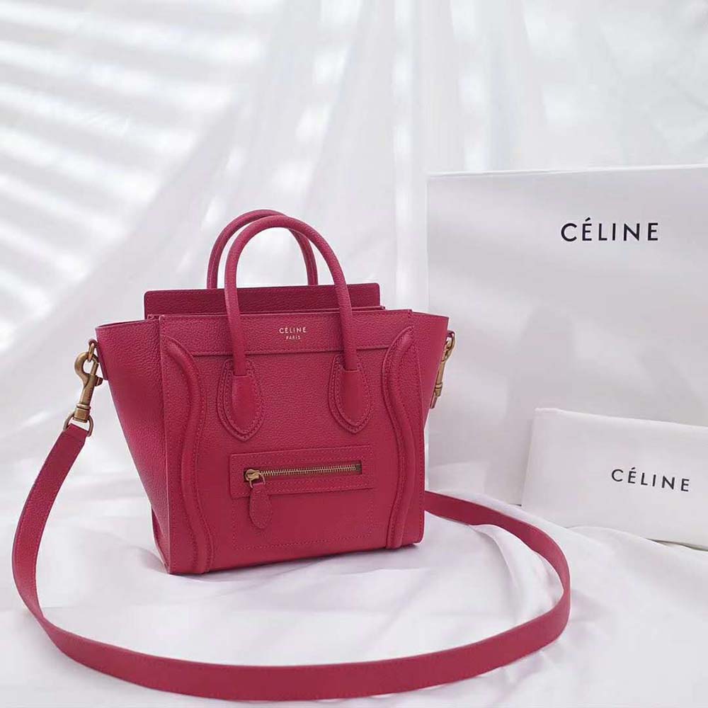 Side profile showing structured silhouette of Celine Women Nano Luggage Bag rose