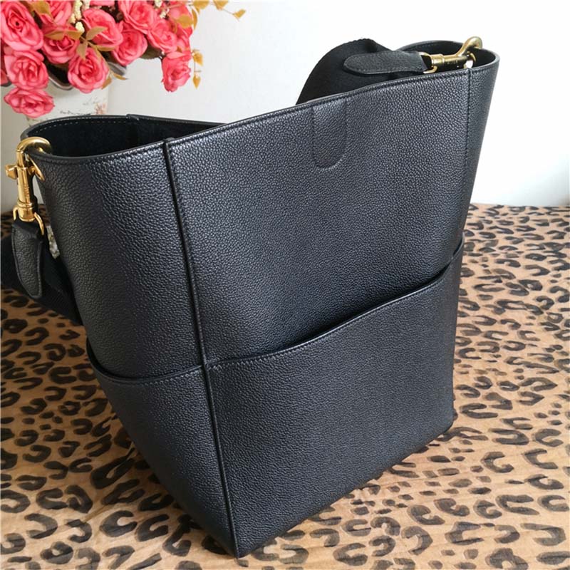 Side angle showing adjustable strap on Celine Women Sangle Bucket Bag