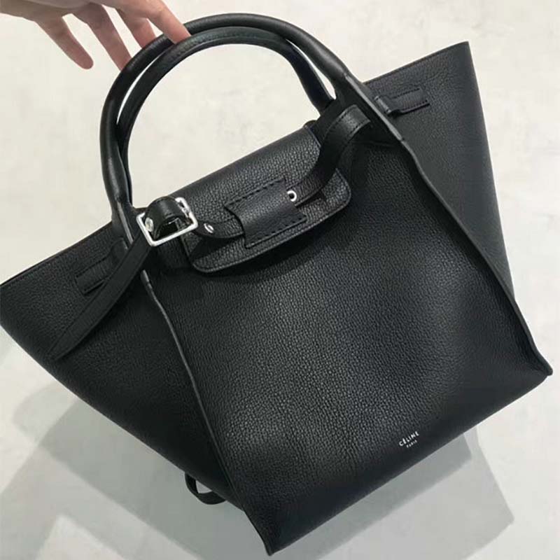 Close-up of grained calfskin texture and gold hardware on Celine bag