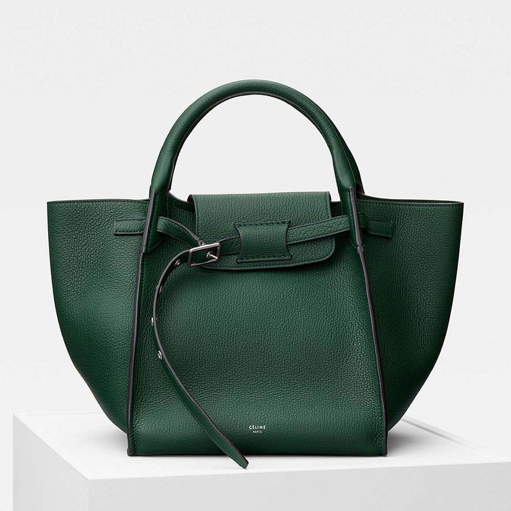 Front view of Celine Women Small Big Bag in dark green calfskin
