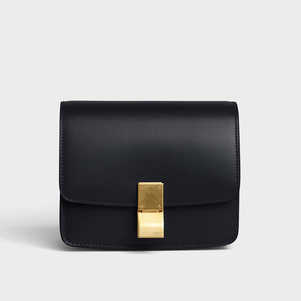 Front view of Celine Women Small Classic Bag in Box Calfskin Leather-Black