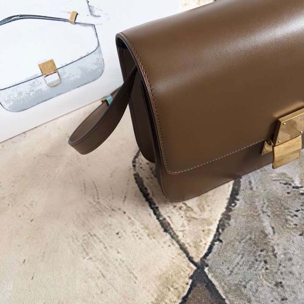 Celine Women Small Classic Bag in Box Calfskin Leather-Brown - image 11