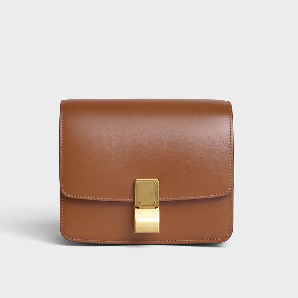 Front view of Celine Women Small Classic Bag in Brown leather