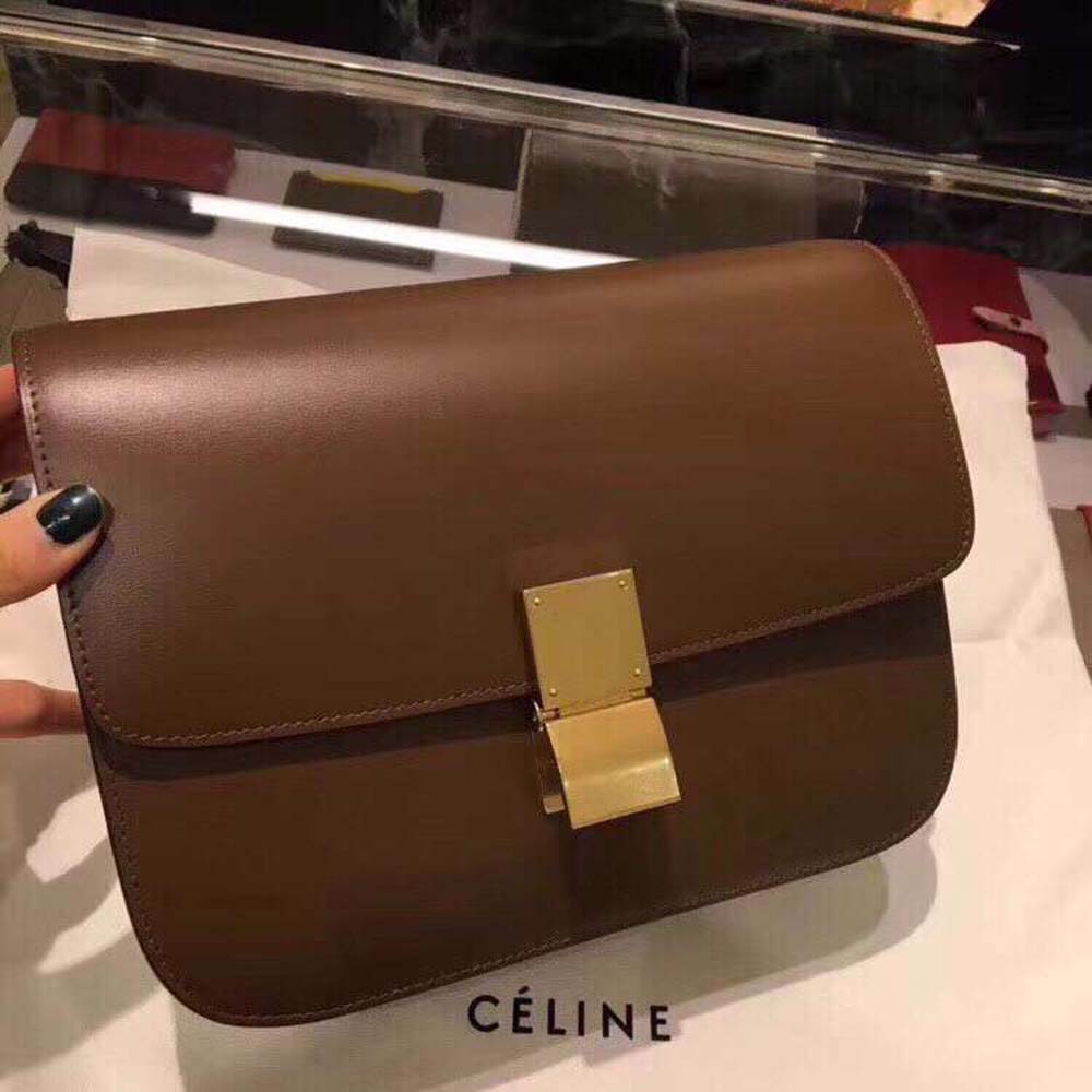Celine Women Small Classic Bag in Box Calfskin Leather-Brown - image 5