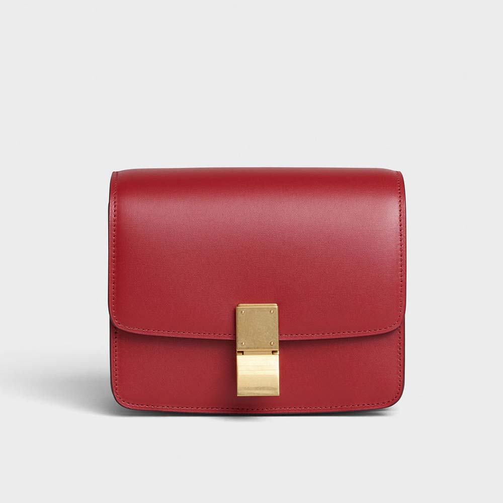 Front view of Celine Women Small Classic Bag in red box calfskin leather