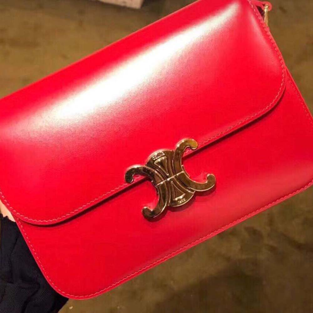 Celine Women Teen Triomphe Bag in Shiny Calfskin-Red - image 4